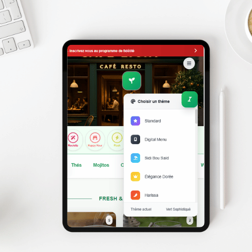 Menu digital avec design premium personnalisé