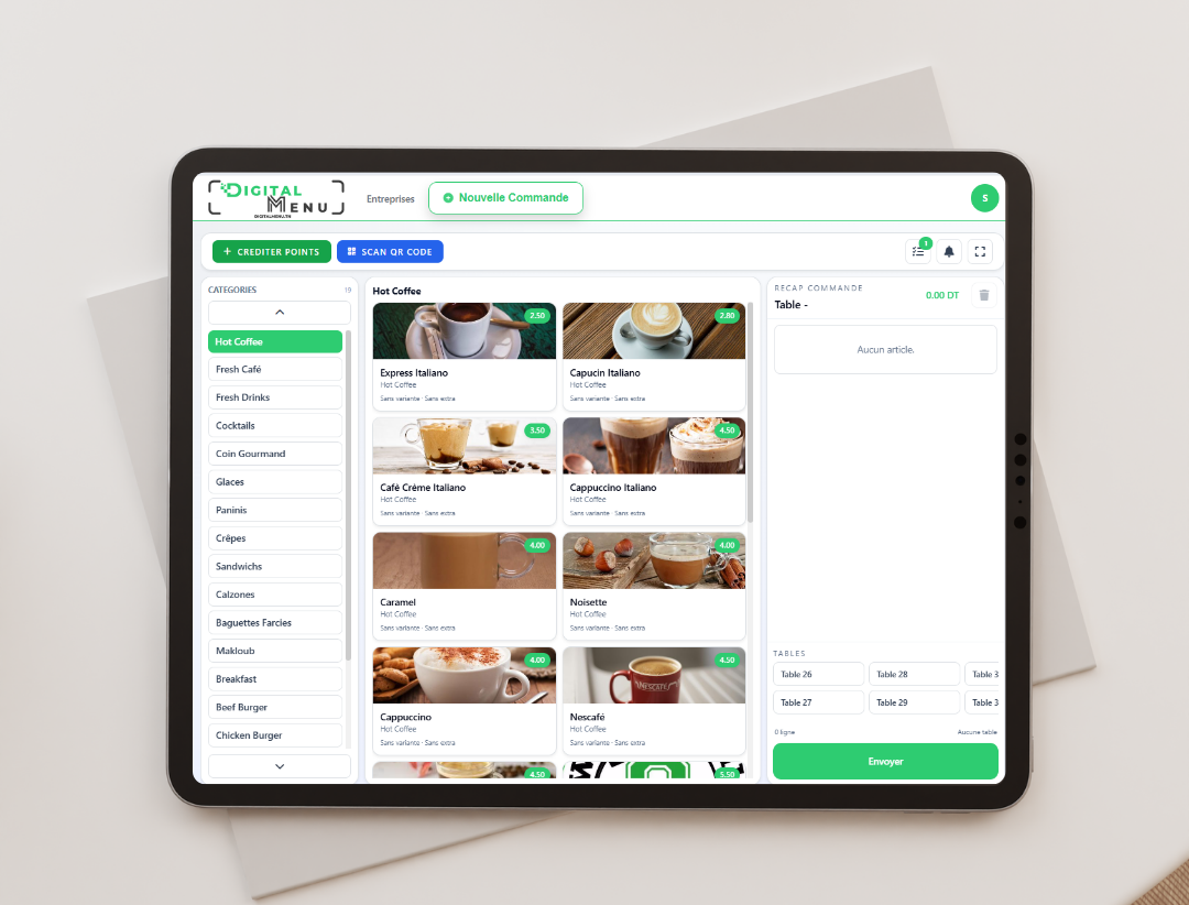 Application serveur digital sur tablette pour prise de commande
